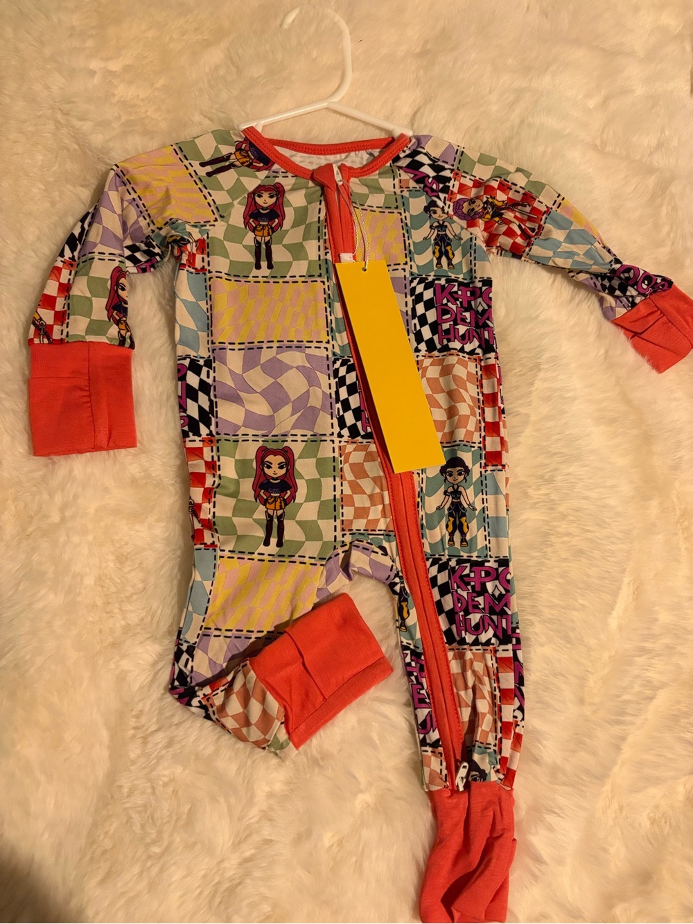 Baby k pop bamboo  Orange-Trim Character Print One-Piece Pajamas